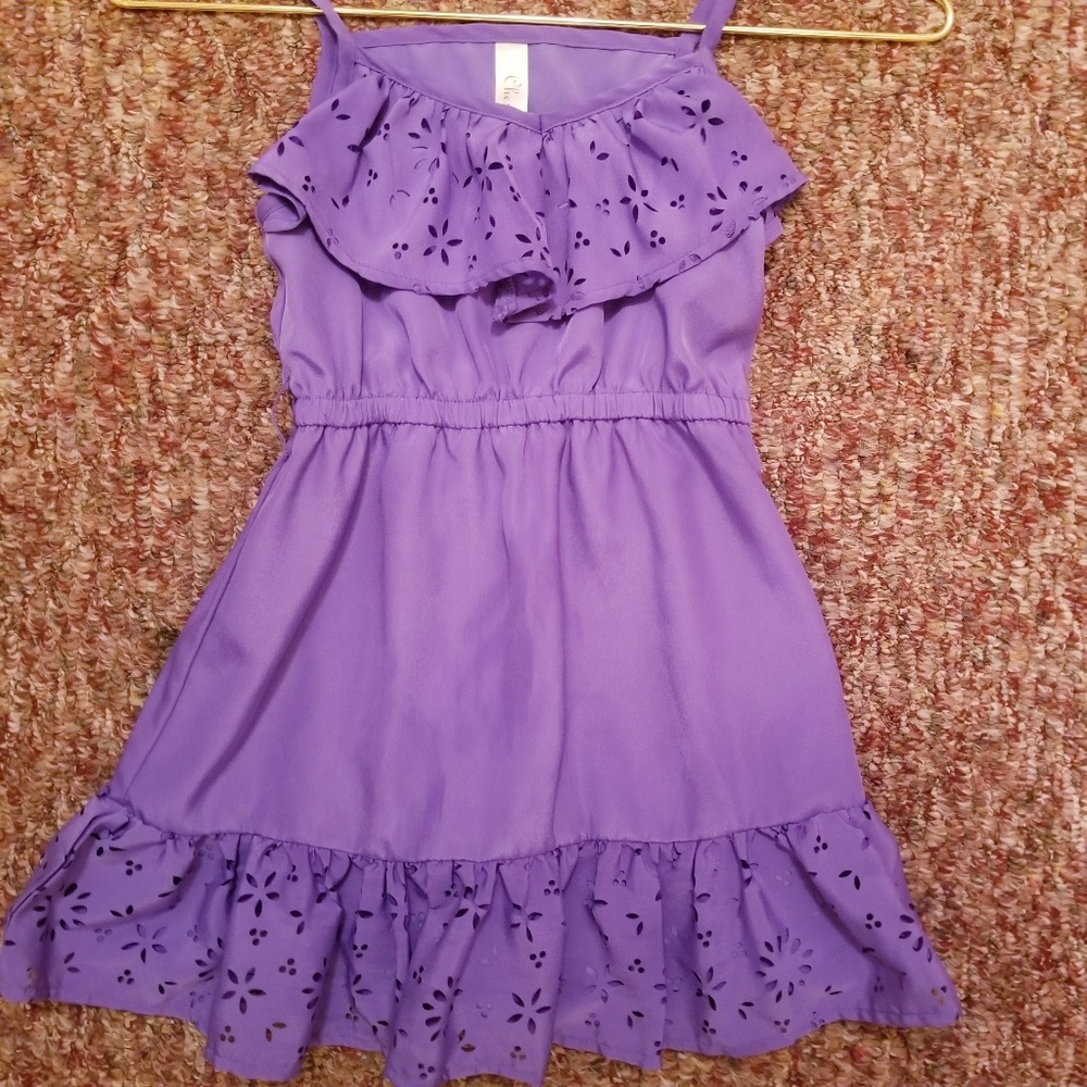 Purple Spaghetti Strap Eyelet Dress